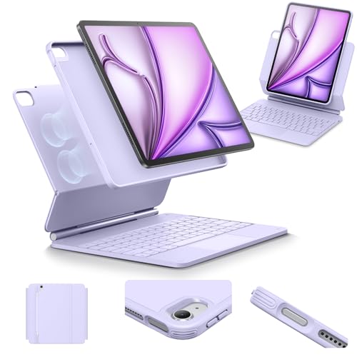 ESR iPad Air 13 Inch Case Keyboard (M3/M2, 2025/2024), Easy-Set Magnetic Stand, Portrait/Landscape Mode, Removable Case with Multi-Touch Trackpad, Rebound 360 Series, Purple