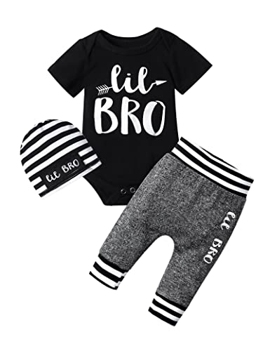 Image of Fommy Newborn Baby Boy Clothes New to The Crew Letter Print Romper+ Pants+Hat 3PCS Outfit