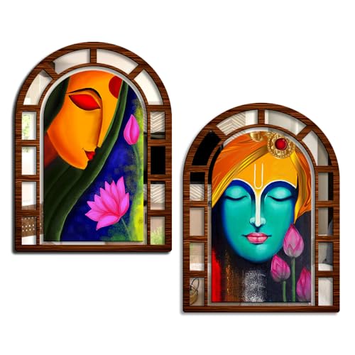 Image of Sehaz Artworks RadhaKri Mirror Jharokha Wall Decor for Living Room-40x30 CM