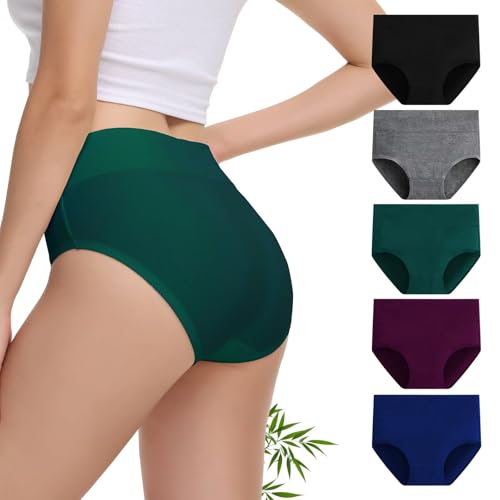 FALARY Bamboo Underwear Women Multipack of 5 Ladies Knickers Slight Tummy Control Underwear High Waisted Nude Underwear No Itchy Labels Breathable Knickers Size 8 for Work, Multicolor