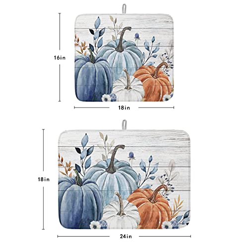 Lifemusion Blue Orange Grey Pumpkins Fall Dish Drying Mat For Kitchen Counter thumb #2