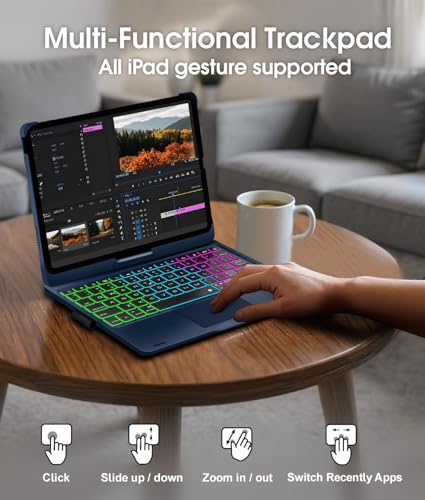Image of Baisla iPad 10th Generation Case with Keyboard 10.9 inch& iPad 11th (A16) & iPad Air 11 (M4 /M3 /M2), Multi Trackpad, 360 Swivel & Rainbow Backlit for iPad Air 5th /4th,iPad Pro 11 4th /3rd /2nd /1st - Blue