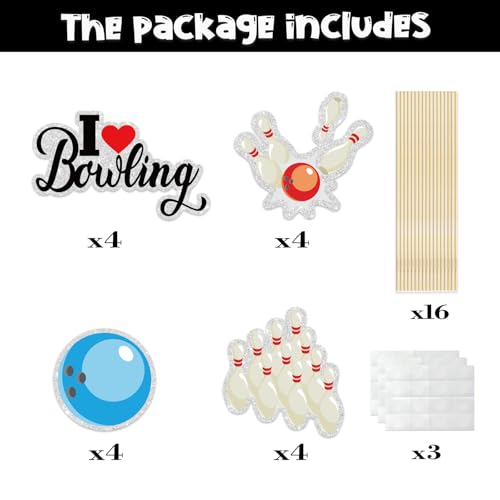 Image of Bowling Theme Centerpiece - Set of 16: Sticks, Jar, Shoe, Ball Games, Table Toppers, Funny Kit, Sport Theme Party Supplies