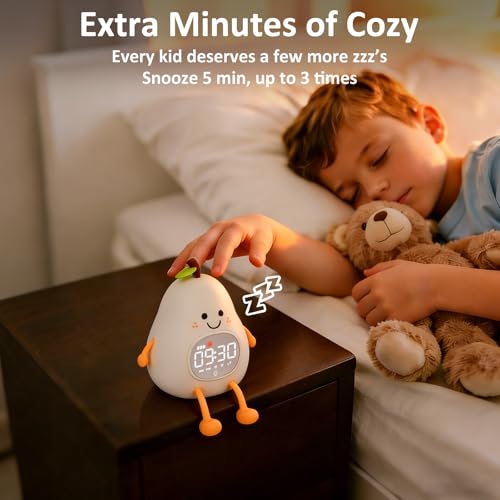 Image of Pear Alarm Clock with Night Light for Kids with Sleep Training Light and White Noise, Rechargeable Silicone Lamp OK to Wake Clock,Cute Tabletop Clock, Perfect Sleep Companion for Boys Girls