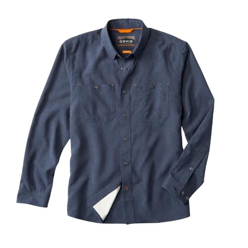 Orvis Tech Chambray Long Sleeve Men's Work Shirts - Lightweight Quick-Drying UPF 40 Chambray Fabric Casual Men's Shirts