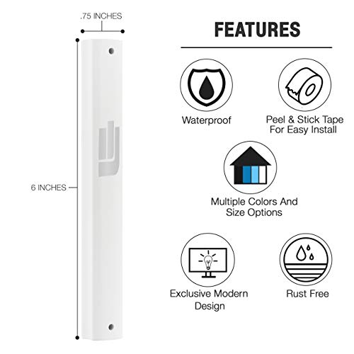 A&S Mezuzot Aluminum Mezuzah Case With Exclusive Modern Shin Design Easy Peel And Stick Judaica Door Mezuza For 5 Inches Parchment Scroll (White, 6 Inches) #TOP4
