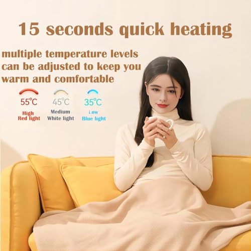 DFANCE Portable Heated Shawl,59"X 31" Heated Shawl,3 Heating Levels,15-Second Rapid Heating,Soft Zipper Design Electric Shawl Poncho Wrap Blanket Heated Throw for Women(Color:Red) - Image 2