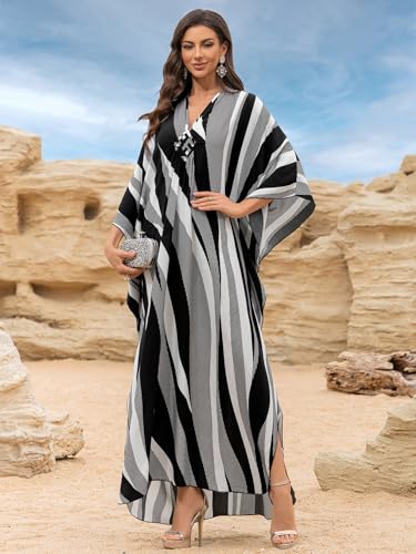 Image of KEYLORTING Plus Size Kaftan Dress Women, African Moo Moo Print Caftan, Batwing Dress, Beach Cover Up for Party and Loungewear