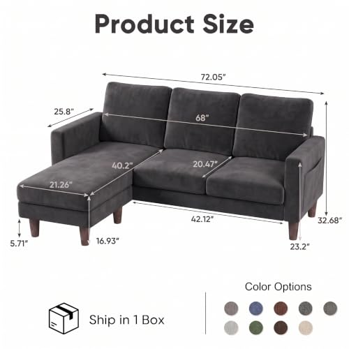 Homall 72" L Shaped Sofa Couches for Small Spaces, Apartment Charcoal Gray - Image 2