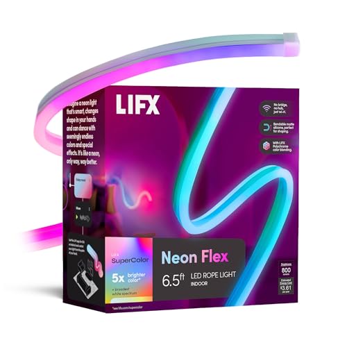 Image of LIFX Flex Neon LED Rope Light 6.5FT Indoor, Bendable Neon Rope Lights for Bedroom & Gaming, Apple HomeKit, Alexa, Google Home, Matter, Music Sync, 24 Zones, No Hub, Color Changing Decor