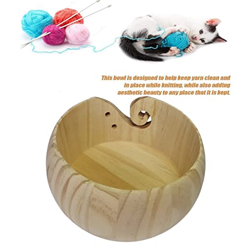 Image of Joyeee Wooden Knitting Bowls, Handmade Round Woven Yarn Holder with Drill Holes, Smooth Surface, Light and Easy to Carry