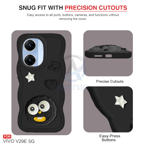 Image of AESTMO Back Case Cover for Vivo V29E 5G | 3D Cute Fun Cartoon Characters | Anti Slip Grip Cute Wave Curly Frame Shape | Full Body Protection Back Cover for Vivo V29E 5G (Black)