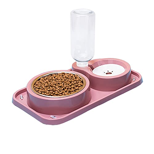 Double Dog Cat Bowls, 2 In1 Pet Water And Food Bowl Set With Automatic Gravity Water Dispenser Bottle Detachable Stainless Steel Bowl No-Spill For Cats And Dogs Puppy Kitten Rabbit #TOP30
