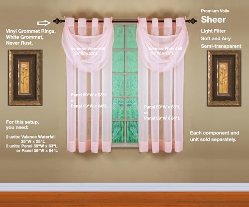 Image of Today's Curtain, Emelia Grommet Sheer Panel 63 inch Rose, 59 inch W x 63 inch L