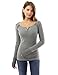 PattyBoutik Women's Long Sleeve Strip Trim Henley Blouse (Heather Gray M)