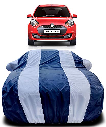 Image of PURPLEHEART Car Body Cover Compatible with Pulse with Mirror Pocket Triple Stitched Bottom Elastic Water Resistant UV Protection & Dustproof Car Cover-Blue & White