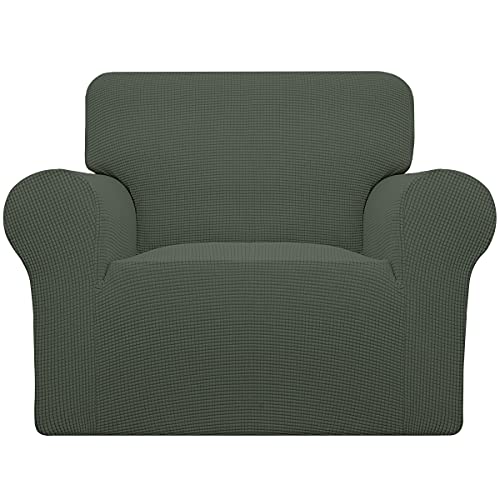 Image of Easy-Going Stretch Chair Sofa Slipcover 1-Piece Couch Sofa Cover Furniture Protector Soft with Elastic Bottom for Kids, Pet. Spandex Jacquard Fabric Small Checks (Chair, Olive Green)