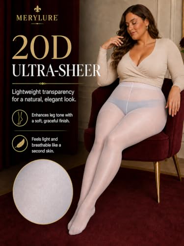 Image of MERYLURE Plus Size Sheer Tights for Women,20D Control Top Pantyhose Reinforced Toes High Waist Stockings 3 Pairs 1XL-6XL