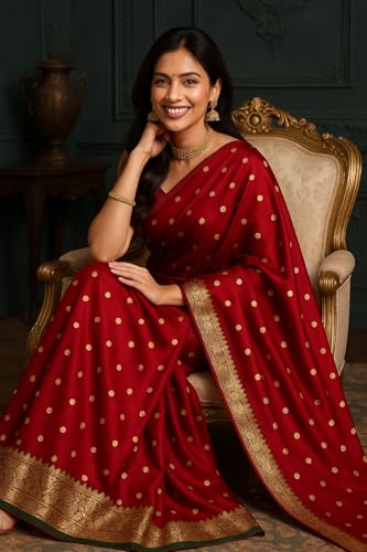 Image of Women's Glory Womens Kanjivaram Banarasi Silk Saree Blend Woven Zari with Jacquard Woven Unstitched Blouse Piece. (Pista Red)