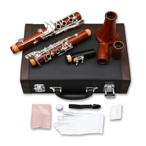 Yinfente Intermediate B-Flat Clarinet Rosewood wood Body Silver Plate Bb Key 17 key Case + Reeds + Pads (Bb key)