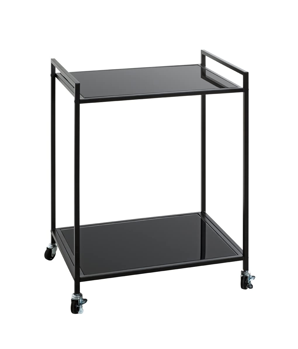 HAKU Tavolino su rotelle in metallo nero, piano in vetro di sicurezza da 5 mm - Dimensioni: L 50 x A 69 x P 36 cm Stile: Moderno