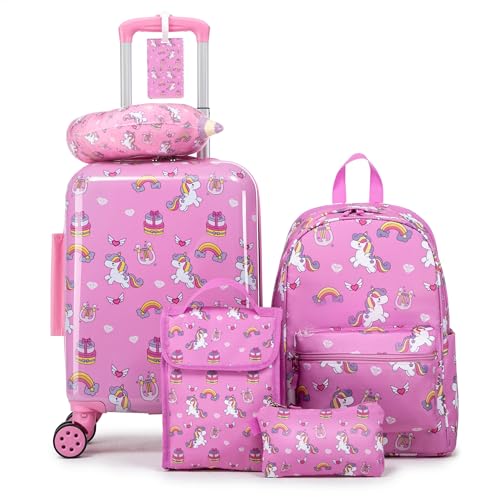 Rosamo Kid’s Luggage Set 6 Piece Suitcase Set 16’’ Hardside Luggage with Spinner Wheels Girls Boys Carry on Luggage Travel Rolling Luggage Airline Approved