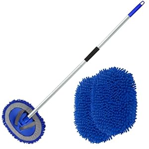 anngrowy 62″ Microfiber Car Wash Brush with Long Handle Car Washing Mop Kit Mitt Sponge Car Cleaning Supplies Kit Duster RV Washing Car Brush Accessories, 1 Chenille Scratch-Free Replacement Head
