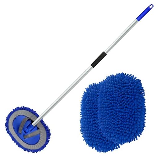anngrowy 62" Microfiber Car Wash Brush with Long Handle Car Washing Mop Kit Mitt Sponge Car Cleaning Supplies Kit Duster RV Washing Car Brush Accessories, 1 Chenille Scratch-Free Replacement Head