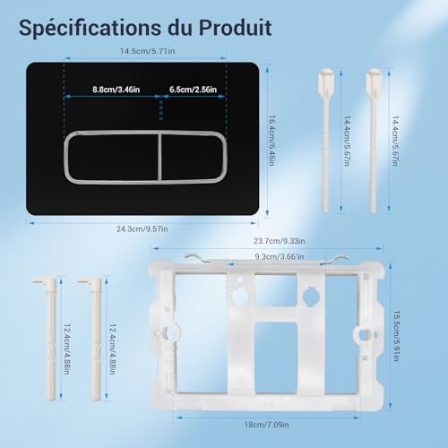 Plaque WC compatible Geberit Sigma noire pour réparer mécanisme double chasse - 5