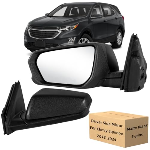 xingsichuang Left Driver Side Mirror For 2018-2024 Chevy Equinox GMC Terrain with Heated Glass/Power Adjustment Glass/Manual Folding Black Texture Cover ReplaceGM1320560 (5pin) Meets DOT Approved