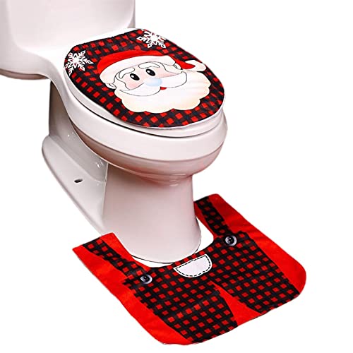suran 2-teiliges WC-Deckelbezug-Set, Weihnachtsmann WC-Sitzbezug und Teppich, Weihnachten Toilettensitzbezug, rot… – Bild 8