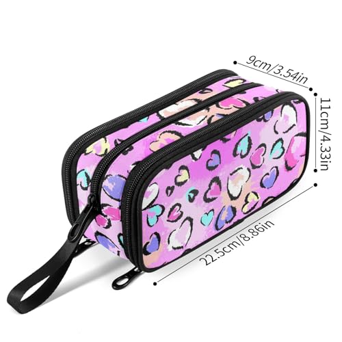 Image of Fustylead Leopard Print with Hearts Large Pencil Bag Storage Pen Case Makeup Pouch Stationery Bag for School College Office Organizer