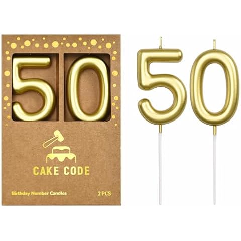 CAKE CODE 2.76 Inch Classical Gold 50 Number Birthday Candles, Gold Number Candles, Cake Number Candles, Party Celebration Cover