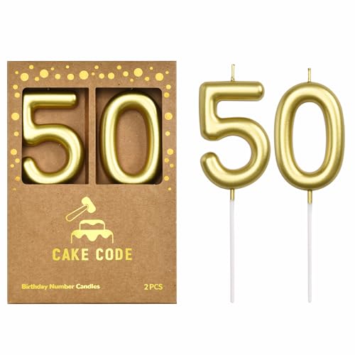 CAKE CODE 2.76 Inch Classical Gold 50 Number Birthday Candles Gold Number Candles Cake Number Candles Party Celebration