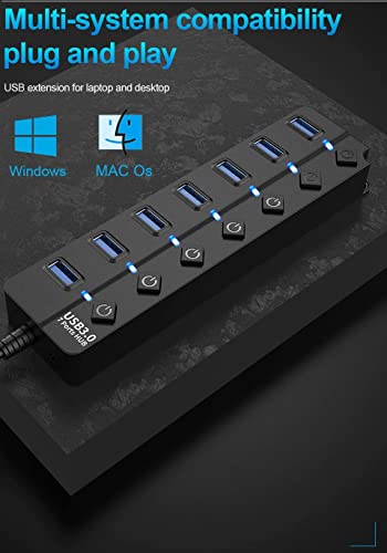 Image of ADZOY 3 in 1 OTG Adapter with Powered USB Hub 3.0, 7-Port USB Data Hub and Individual On /Off Switches and 5V /1A Power Adapter USB Extensionfor Laptop, PC, Computer, Mobile HDD