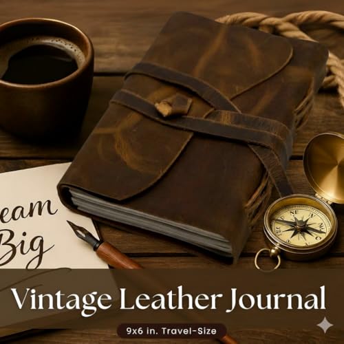 Image of Leather Journal Notebook Handmade Writing Journal Leather Diary, Travel Scrapbook, Sketchbook, Planner & Gift for Men & Women Gift for Writers, Students, Artists, Journal (9X6)