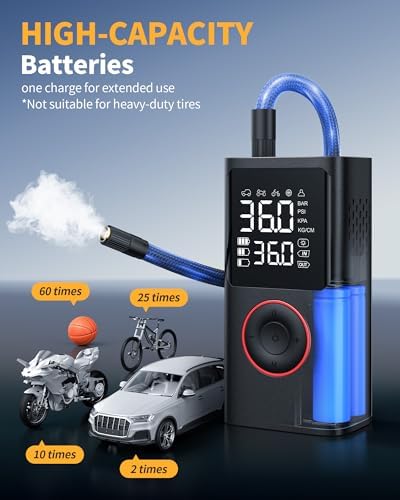 Powools Portable Tire Inflator, 150 PSI Cordless Air Compressor - 2