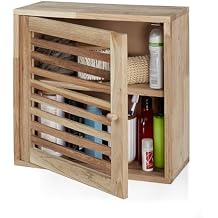 Relaxdays Wall Cabinet, 2 Levels, Door with Magnetic Lock, Narrow Wooden Storage, Bathroom, Kitchen, 42x42x18cm, Natural