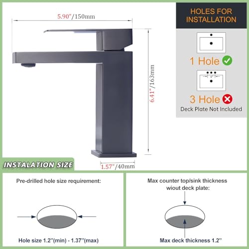 Robinet mitigeur de lavabo carré sans fuite avec flexibles inclus