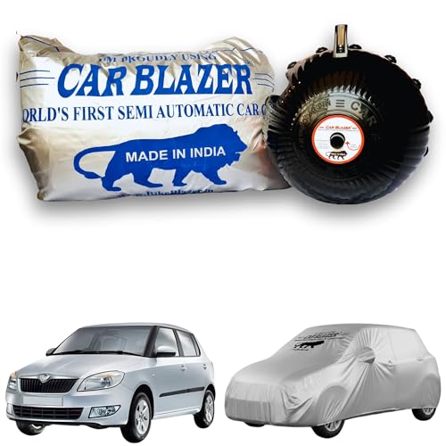 Image of CARBLAZER Portable & Semi-Automatic Full Body Car Covers: Heavy Duty Device| Anti-Theft| Dust & Scratch Proof | Water & Wind Resistant|Custom Fit| Dual-Side Cover, Compatible for Skoda Fabia