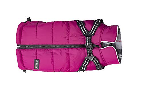CHIARA Winterjacke mit Geschirr Modell MAX Größe S (Material: 100% Polyester, Hundewinterjacke mit integriertem Fleece-Futter, Step-in, anpassbare Länge, maschinenwaschbar), Farbe: Violett