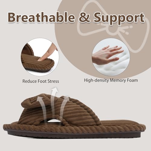 Image of GOEWY Cute Slippers for Women Indoor and Outdoor Cozy Soft Bow Open Toe Womens Slippers with Memory Foam Anti-Skid Sole Slides Spa Birthday Gifts for Women Mom Her Ladies Bridesmaid