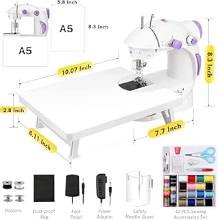 Magicfly Mini Sewing Machine with Extension Table, Dual Speed Portable Sewing Machine for Beginners with Light, Sewing Kit for Household Use, White