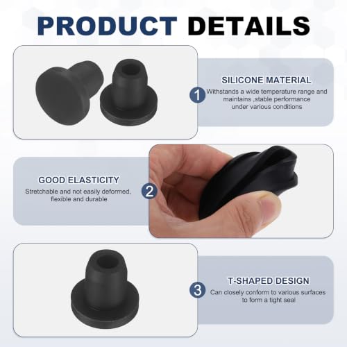 Image of MECCANIXITY 15pcs T-Shaped Silicone Plugs 6.8mm 1 /4 Inch Dia Snap in Plug Hole Seal Cover Round Rubber Stopper for 6.5-6.8mm Holes Kitchen Rubber Bulkheads Waterproof Sealing, Black