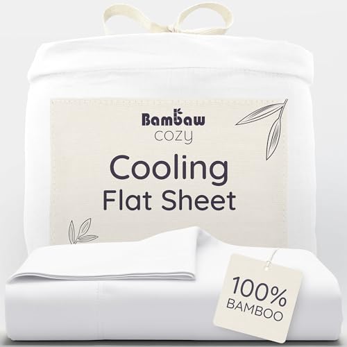 Image of Bambaw Bamboo Flat Sheet Single, 180x290 cm, Cooling Sheets for Night Sweats & Hot Sleepers, Anti Allergy Bed Sheets, Soft & Hotel Quality Bedding, OEKO-TEX® STANDARD 100 & FSC® Certified (White)