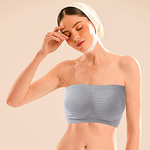 Time And River Strapless Bras For Women, Blackless Bandeau Bra Basic Layering Seamless Tube Bra Strapless Brarette Crop Tube Top Bras For Junior 3 Packs Grey, S #TOP4