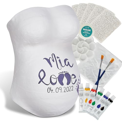 reer Gipsabdruck Babybauch Set 5 Gipsbinden 6 Acrylfarben Vaseline 2 Pinsel und Mischpalette Erinnerung an die Schwangerschaft - Babybauch Gipsabdruck Set Geschenk für werdende Mütter