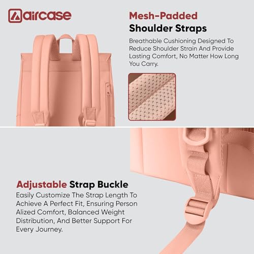 Image of AirCase Canvas Laptop Backpack for Women with Multiple Pockets, Padded Straps, 13L Capacity, Lightweight, Water-Resistant Bag for Travel, College, Office Use, Supports Laptops Up to 14.1 Inch (Pink)