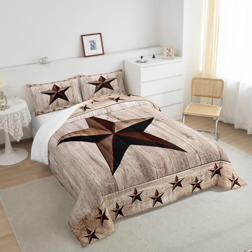 Image of Rustic Texas Star Comforter Western Texas Comforter Set for Boys Girls Rustic Wood Grain Bedding Set Farmhouse Duvet Set Room Decor Quilt King Size Boys