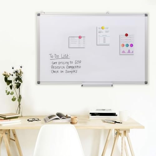 White Magnetic Wall Mounted Aluminium Board Dry Erase for Office Home School in 2 Sizes (120 x 90cm)